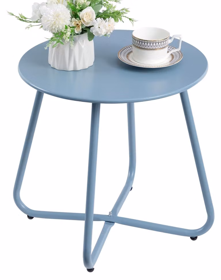 Tavolino da esterno HollyHOME - Tavolo da giardino e da caffè rotondo, grigio-blu