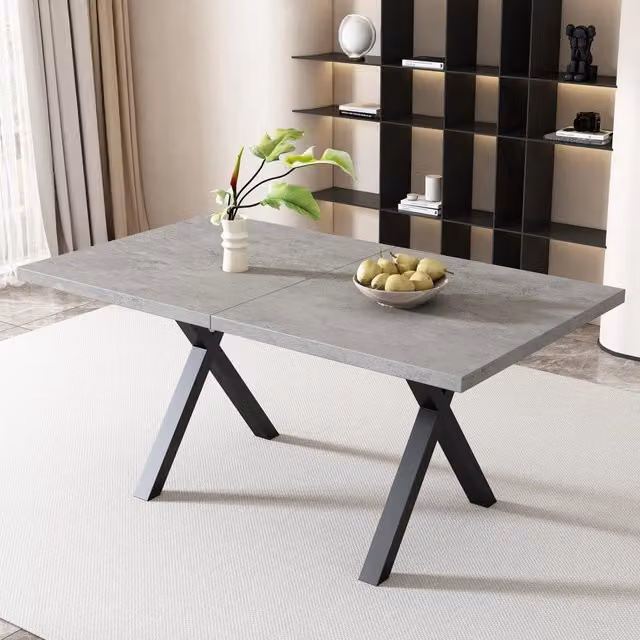 Tavolo da pranzo rettangolare OKWISH in MDF e metallo con gambe a X, grigio e nero
