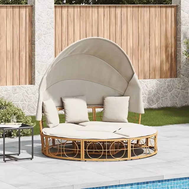 Lettino Prendisole Esterno Tetto e Cuscini in Polyrattan 4108235