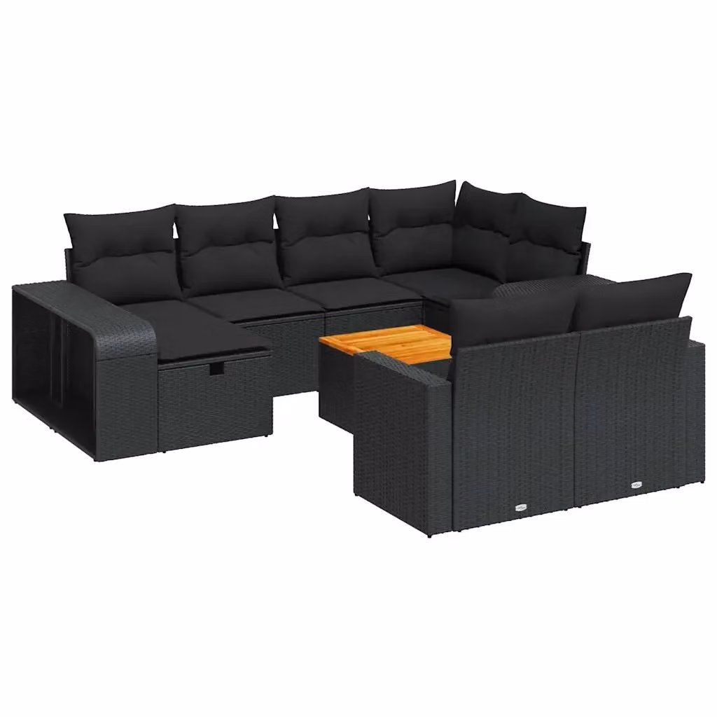 Set di Divani da Giardino vidaXL 11 Pezzi con Cuscini e Tavolino, Design Moderno a Forma di U, Colore Nero – 2