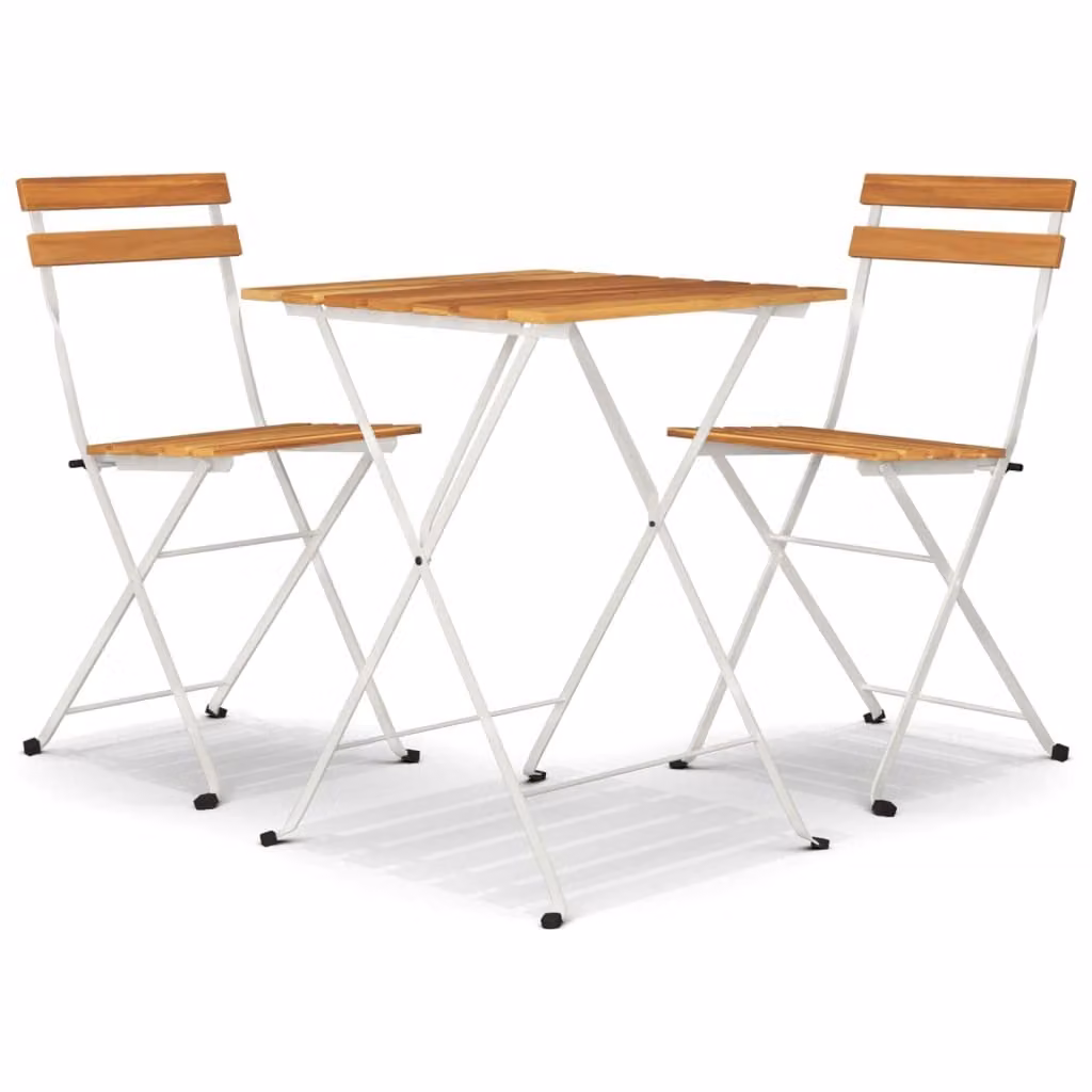set bistrot 3 pezzi pieghevole in legno massiccio di acacia e acciaio