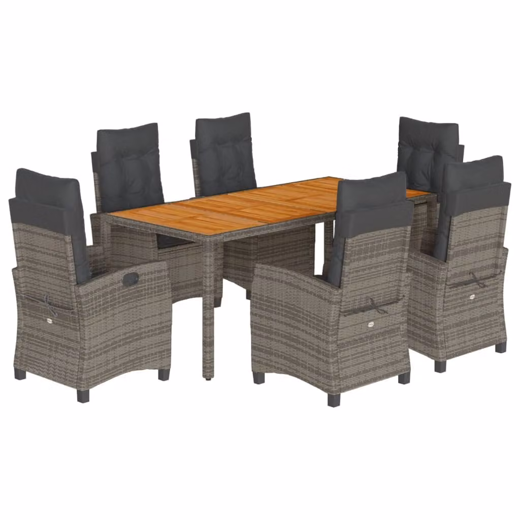 Set da Pranzo da Giardino 7 pz con Cuscini in Polyrattan Grigio
