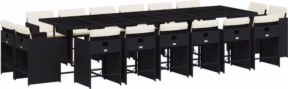 Set da Pranzo da Giardino 17 pz con Cuscini Nero in Polyrattan