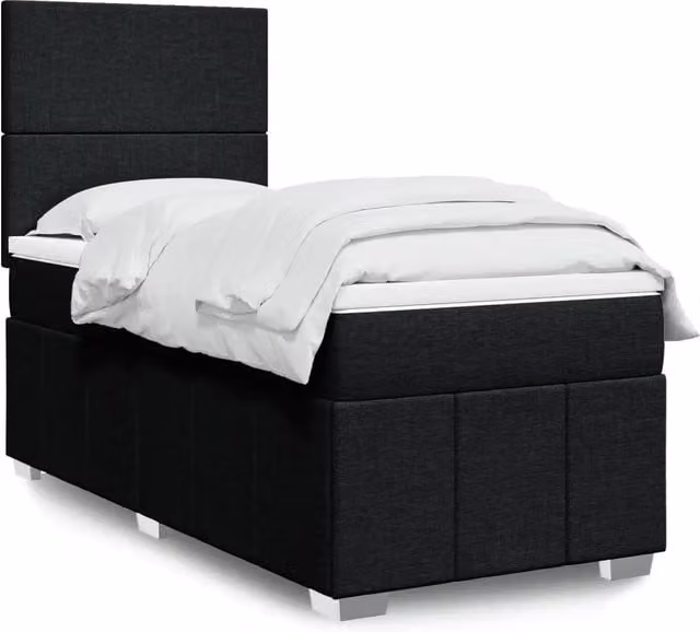 Letto Ibrido vidaXL con Giroletto a Molle e Materasso in Tessuto Nero e Bianco L/P/H: 90 x 190 cm