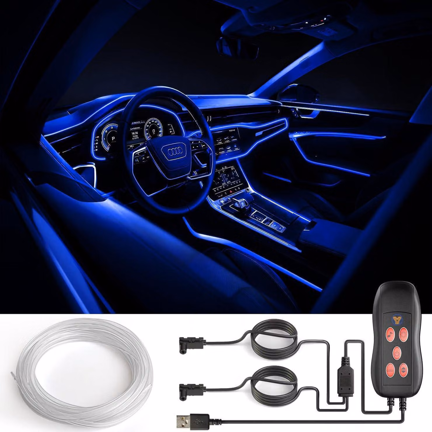 Illuminazione ambientale a LED RGB per auto, 12V, con strisce luminose USB e telecomando, lunghezza 4 metri