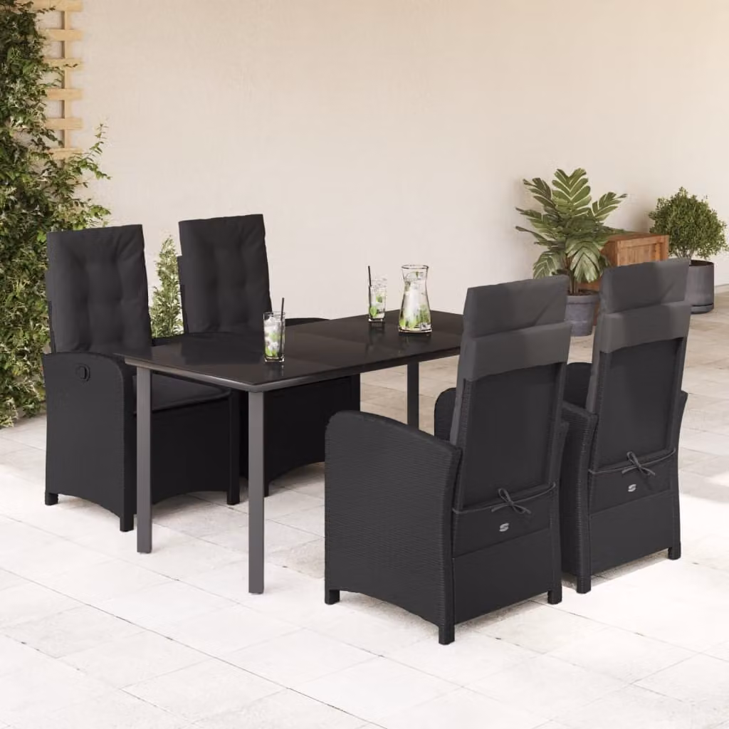 Maison Exclusive - Set da pranzo da giardino 5 pezzi con cuscini in polyrattan nero