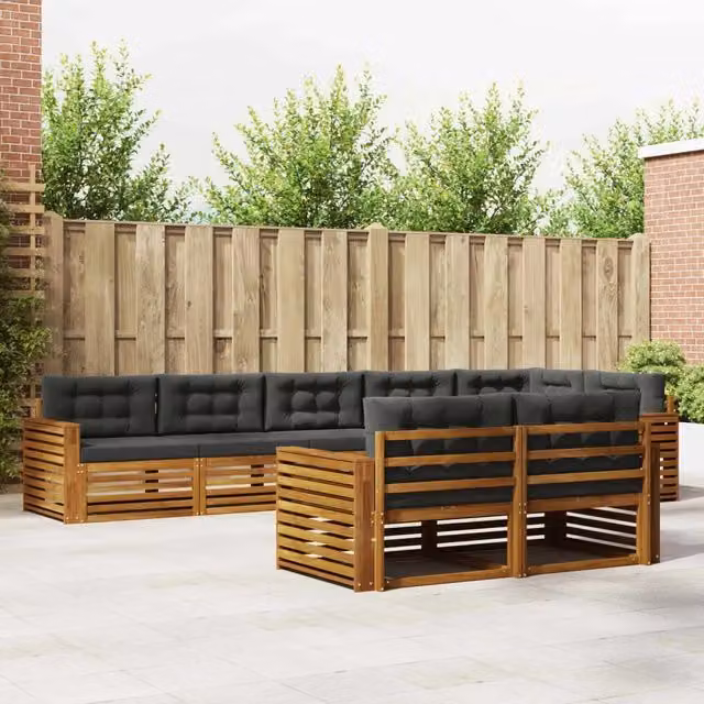 Set di divani da esterno a L vidaXL in legno di acacia con cuscini, 8 pezzi, colore Antracite e Marrone – 1