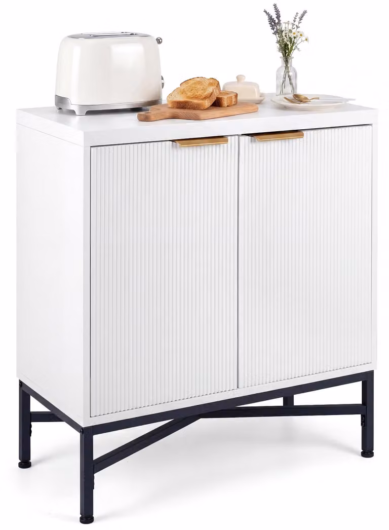 Mobiletto contenitore COSTWAY, credenza con ante, mobiletto portaoggetti con ripiani regolabili, adatto per soggiorno, ingresso e sala da pranzo, colore bianco