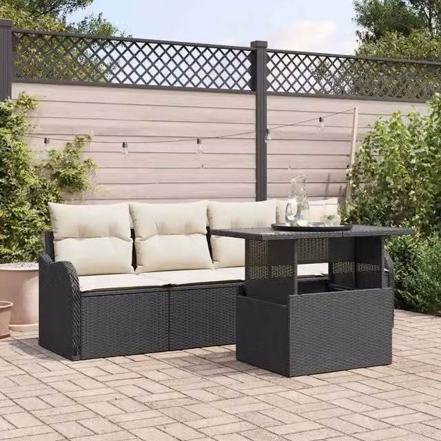 Set Divano da Giardino 5 pz Nero Poly Rattan 3348363