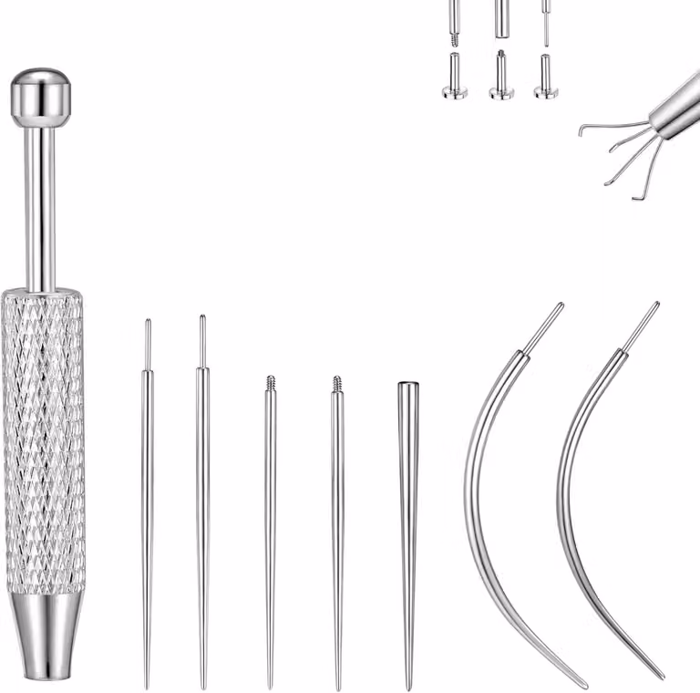 Kit di strumenti per piercing, composto da 13 pezzi, in acciaio inossidabile, adatto per piercing di calibro 14G, 16G e 18G