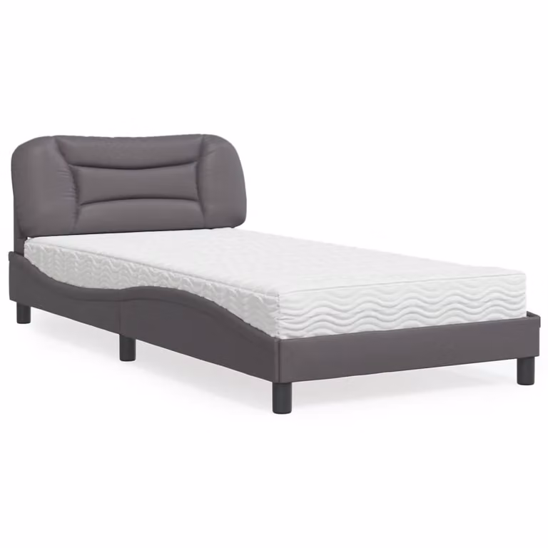 Letto con Materasso Hvar vidaXL Grigio e Bianco in Similpelle e Tessuto L/P/H: 100 x 200 cm