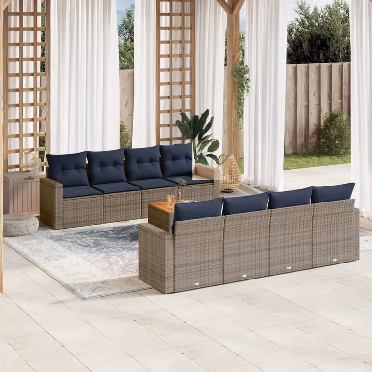 Maison Exclusive - Set Divani da Giardino 9 pz con Cuscini Grigio in Polyrattan