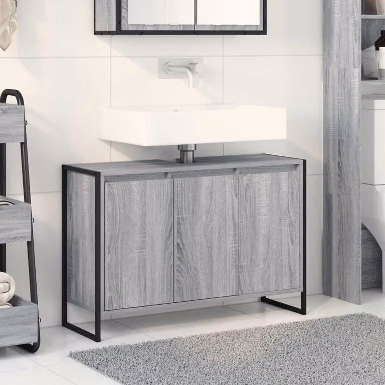 Mobile da bagno vidaXL in stile industriale, Grigio, L 90 x P 30 x H 60 cm