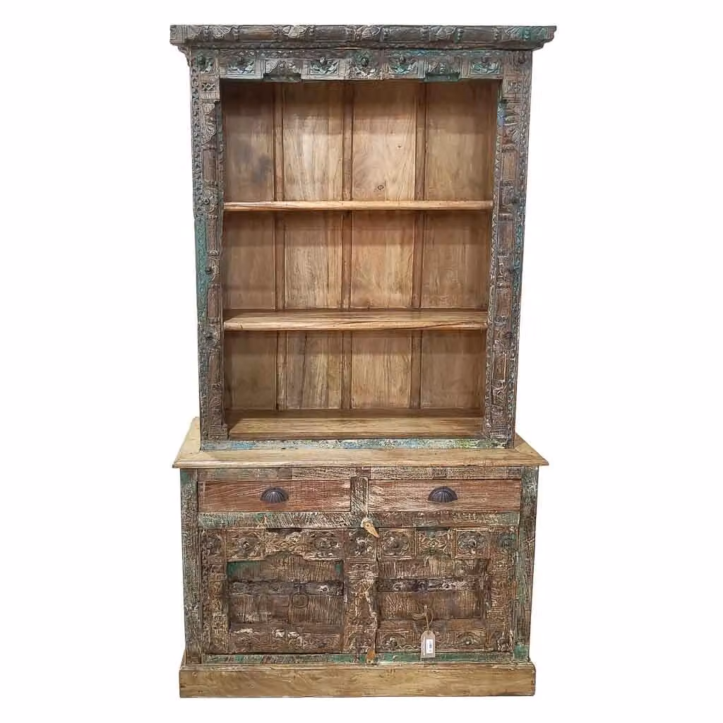 Libreria Wanderlust Deco in legno e metallo stile rustico geometrico marrone e verde L: 112 cm, P: 43 cm, H: 205 cm – 2