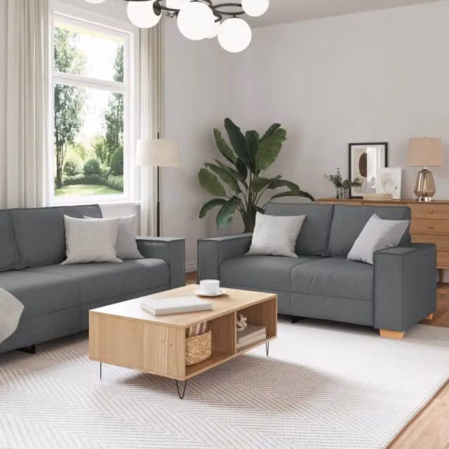 Set di divani vidaXL da 3 pezzi in tessuto grigio con design minimalista per soggiorno