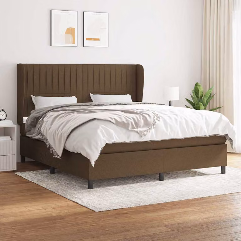vidaXL Giroletto a Molle con Materasso Ibrido in Tessuto Marrone e Bianco L/P/H: 180 x 200 x 128 cm