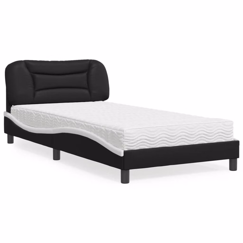 Letto con Materasso Hvar vidaXL in Similpelle Nero e Bianco, L/P/H: 100 x 200 cm – 1