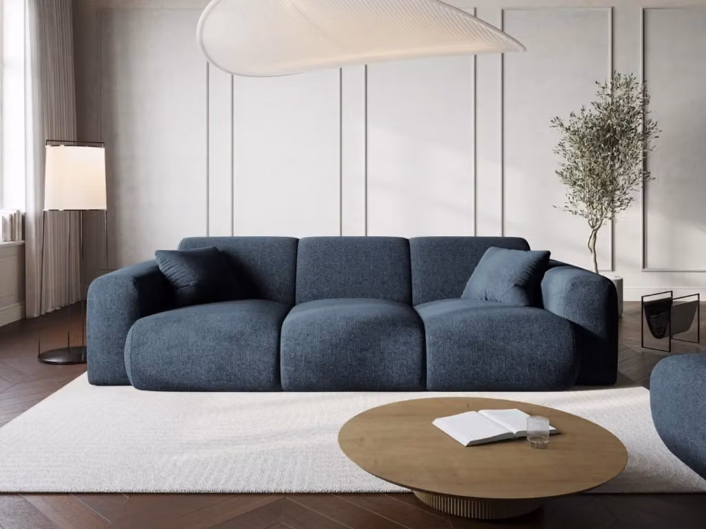 Divano 3 posti Nolio Cosmopolitan Design in ciniglia blu con cuscini coordinati L: 235 cm, P: 72 cm, H: 84,5 cm – 2