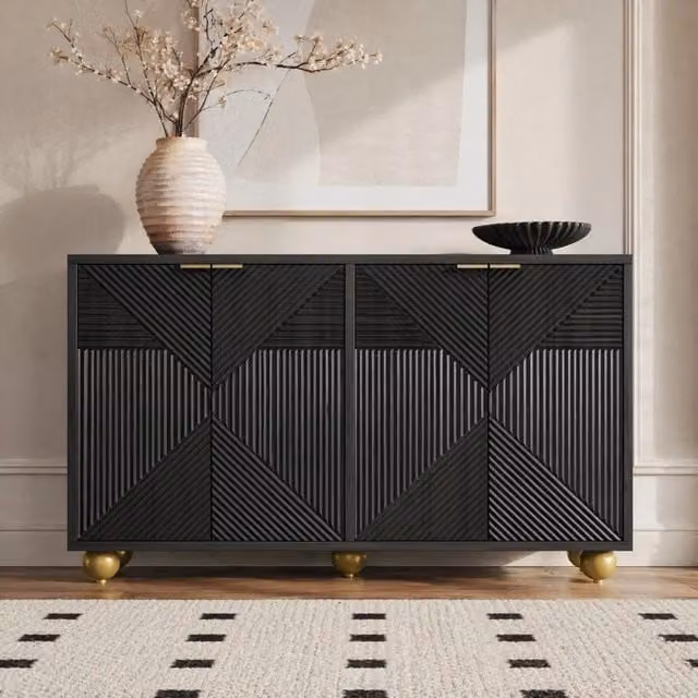 Credenza moderna Mivray a quattro ante in MDF nero opaco con ripiani regolabili L/P/H: 120 x 35 x 71.5 cm