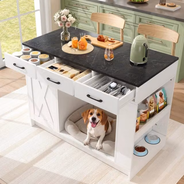 Isola cucina bianca mobile cucina con 3 cassetti 120x60x90 cm