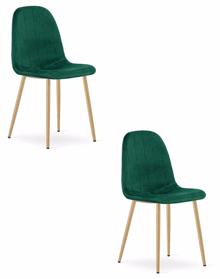 Sedia - Leobert - Padva - Velluto verde/gambe in rovere - 44,5 x 53 x 87 cm - Set da 2