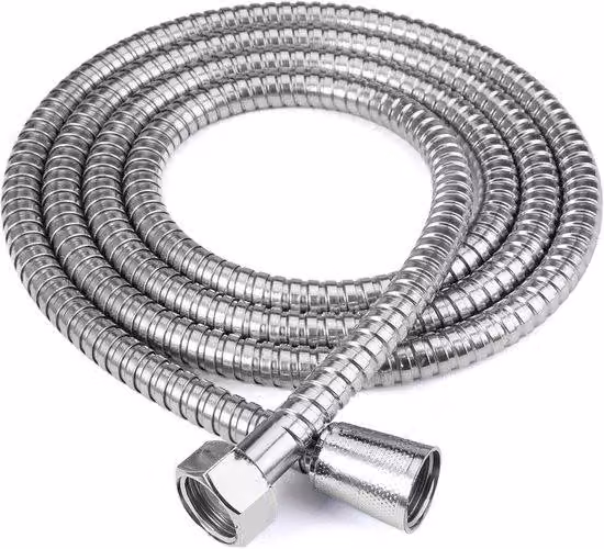 Tubo flessibile in metallo extra lungo da 200 cm, alta pressione, con protezione antitorsione dotata di 2 rondelle, ideale per docce in cromo