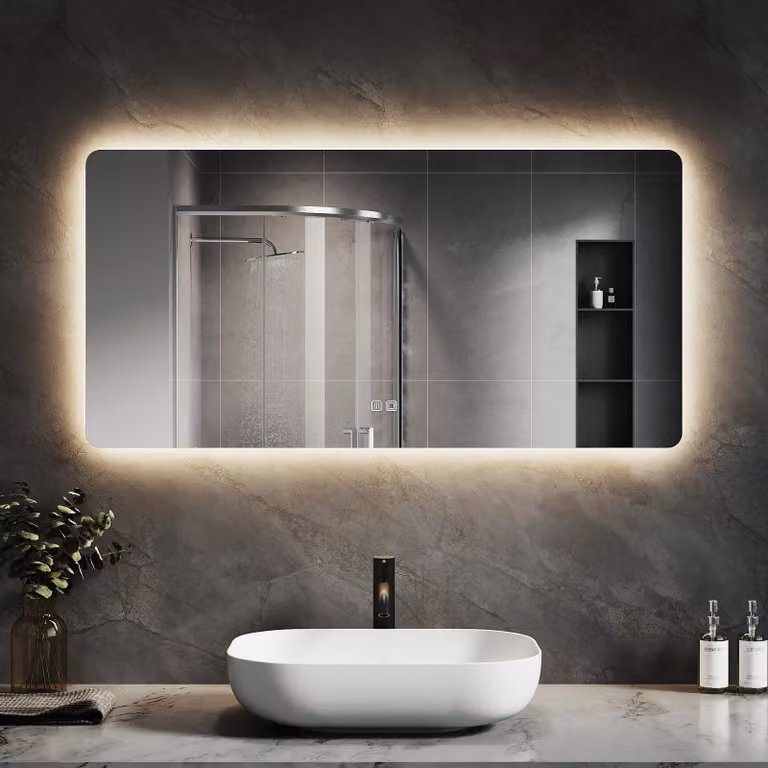 Specchio da bagno a LED, dimensioni 120x60 cm, vetro da 4 mm, alluminio, dimmer touch