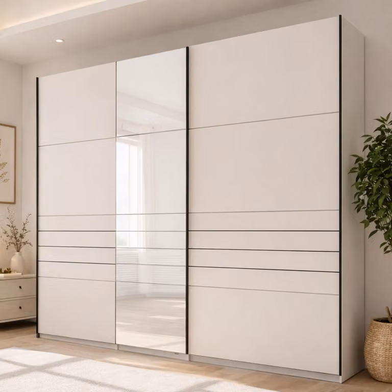 Dmora Guardaroba Grande Peio 245x218h cm Bianco Crema, Appendiabiti 2 Ripiani