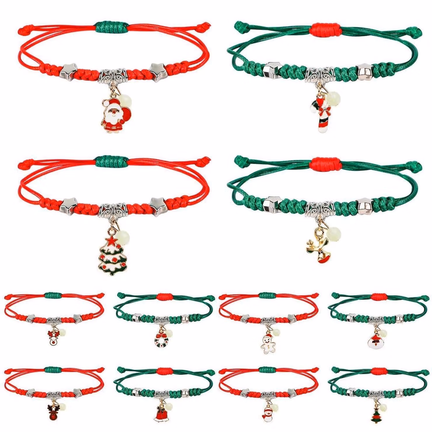 Braccialetti natalizi, confezione da 12 pezzi, ideali per l'avvento. Gioielli regolabili, con effetto luminoso, disponibili nei colori rosso e verde