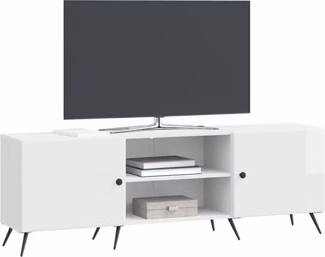Mobile TV Bianco Lucido Design In con scomparti multimediali L: 150 cm, P: 31 cm, H: 50 cm