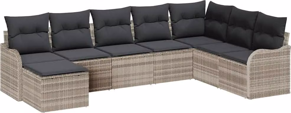 Set Divano da Giardino 8 pcs Grigio chiaro Poly Rattan