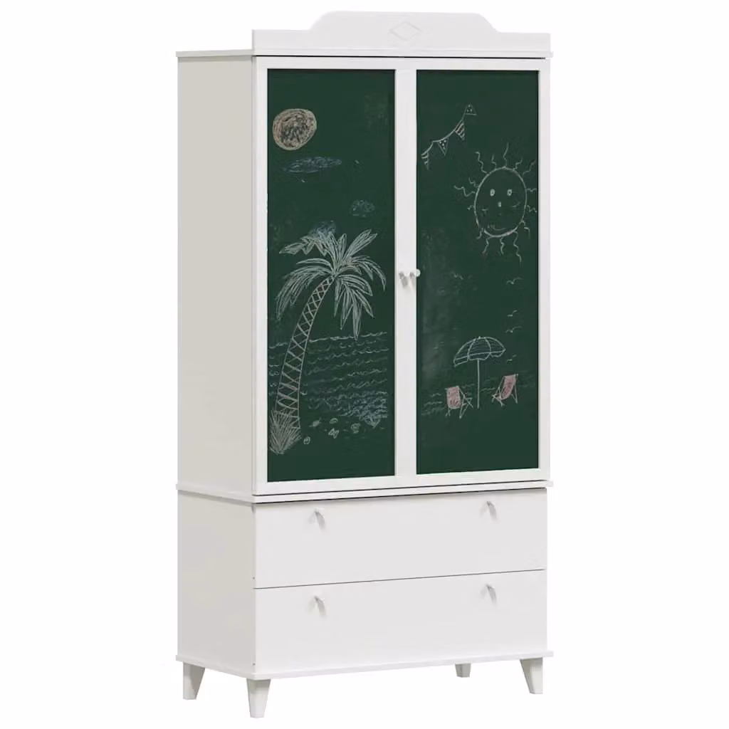 Armadio moderno per cameretta bambini con lavagna e cassetti integrati, bianco e verde, L: 90 cm, P: 45 cm, H: 180 cm – 2