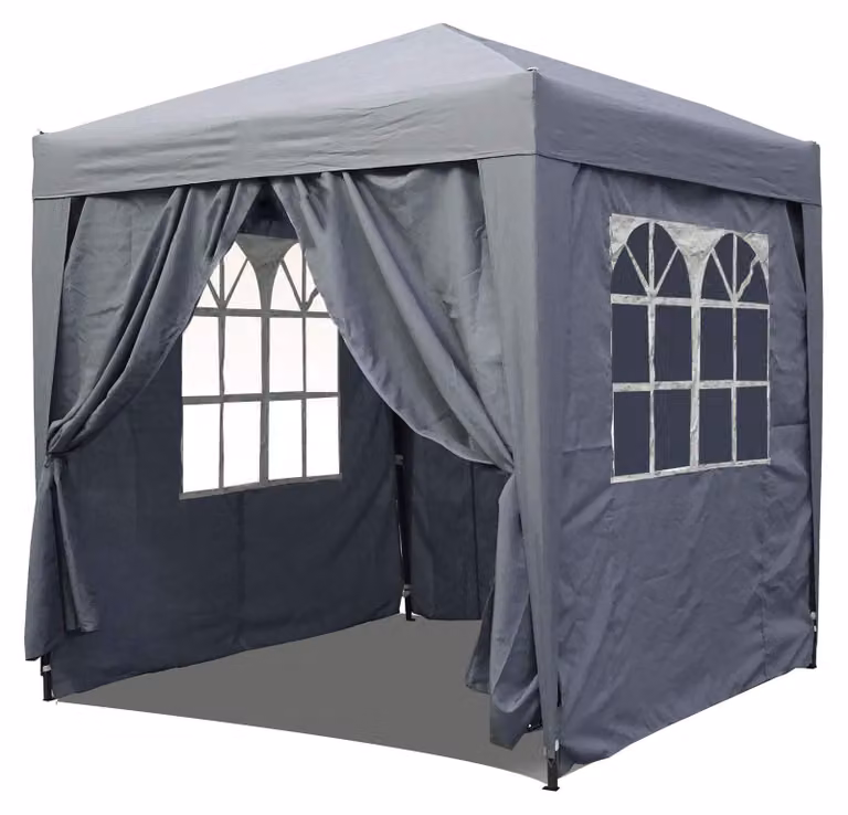 Padiglione pop-up di 2x2 metri, color grigio antracite, con 4 pareti laterali
