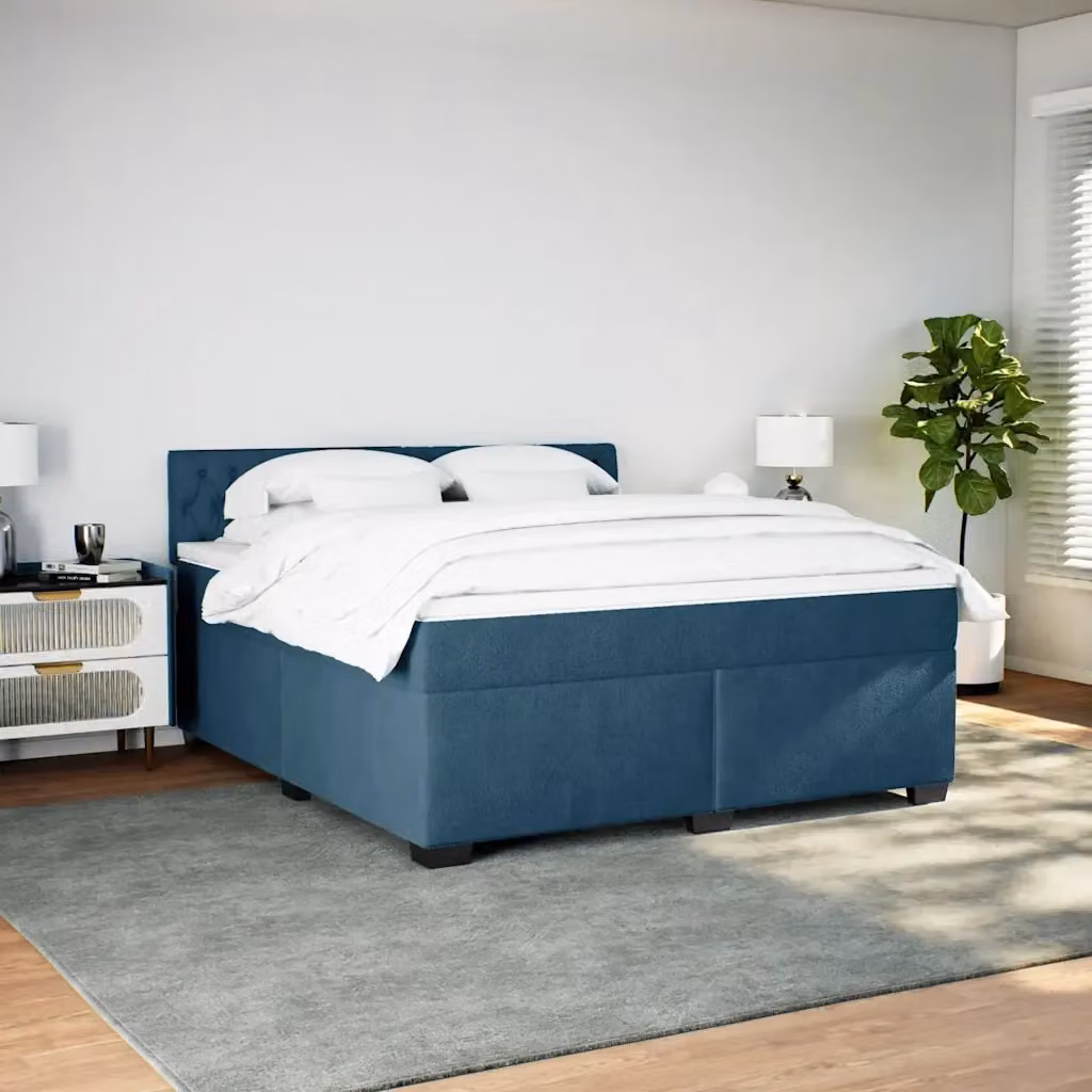 Letto Ibrido vidaXL in Velluto Blu e Bianco con Struttura in Legno di Pino L/P: 180 x 200 cm – 2