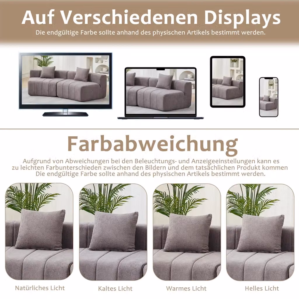Divano Modulare Moderno REDOM in Tessuto Grigio con Cuscini Decorativi – 2