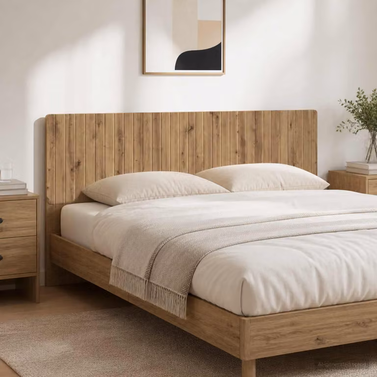 Testiera da muro vidaXL ZWOLLE in legno ingegnerizzato rovere marrone con ripiano integrato e scomparti laterali