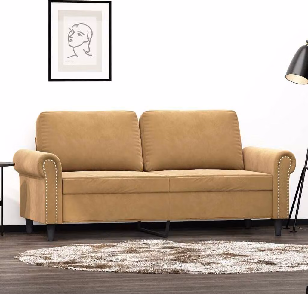 Divano esclusivo, due posti, color marrone, 140 cm, in velluto