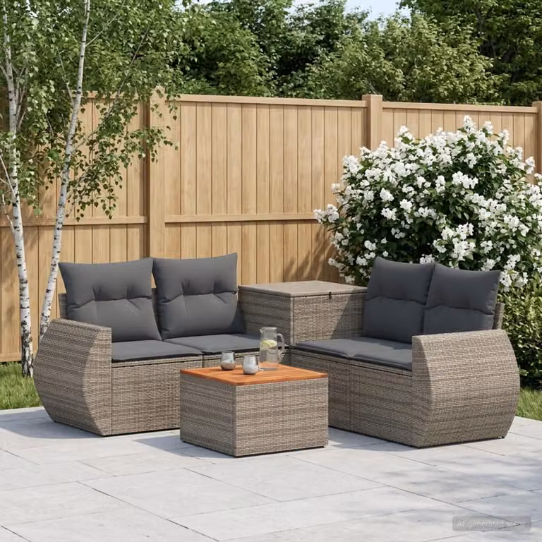 Set di divani da giardino vidaXL in polyrattan con tavolino e pouf, design moderno a L, colore grigio e antracite