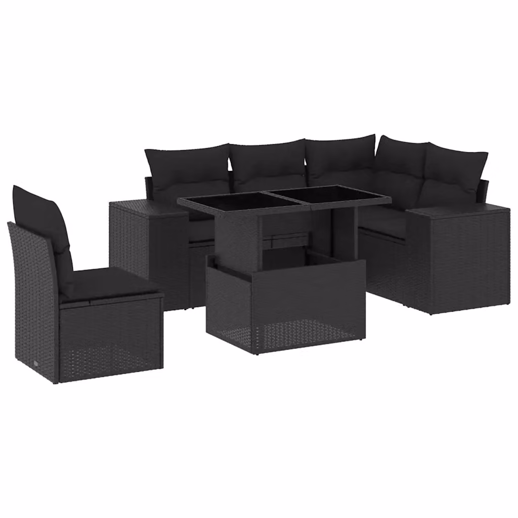 Set Divano da Giardino a L vidaXL in Polyrattan Nero con 6 Cuscini e Tavolino da Esterno – 2