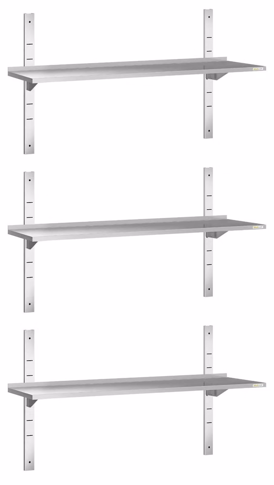 Set di 3 mensole a parete in acciaio inossidabile, dimensioni 1400 x 400 mm, PREMIUM - GOLDINOX