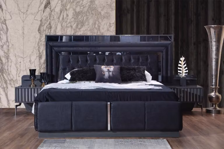Schwarzes Luxus Chesterfield Doppelbett Moderne Bettgestelle Holz Möbel