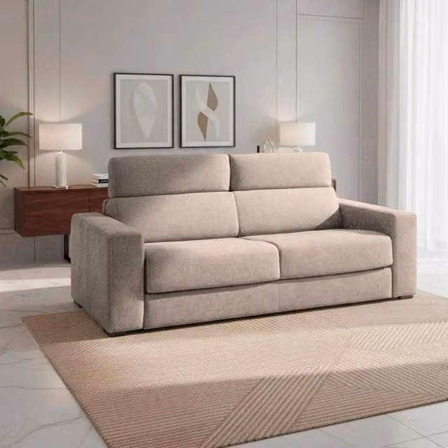 Divano letto 3 posti Crien TEZETA in tessuto beige con struttura in legno e funzione letto estraibile – 1