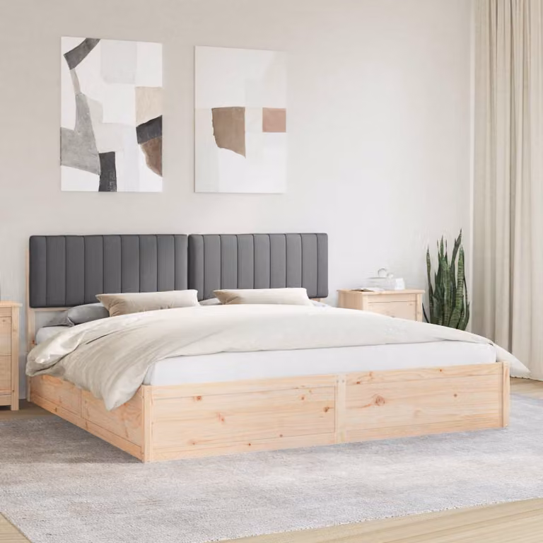 Letto con Testiera Rivestita vidaXL in Legno di Pino e Tessuto Grigio 200 x 200 cm