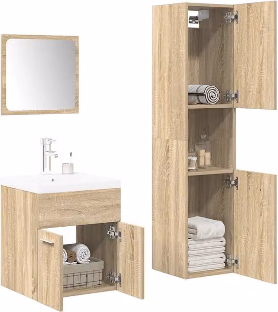 Set Mobili da Bagno 4 pz Rovere Sonoma in Legno Multistrato 3325023