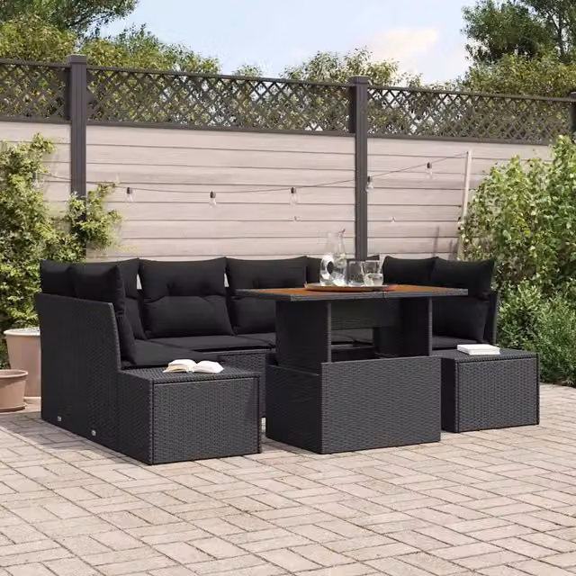 Set Divano da Giardino 7 pz Nero polyrattan 3349918