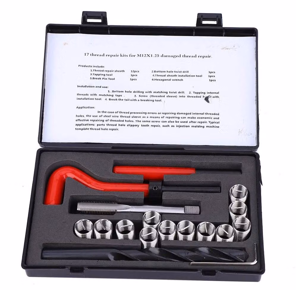 Omgoods - Kit di riparazione filettature, 17 pezzi - Inserti filettati in acciaio inossidabile - Trapani M12x1.25 - Utensile di installazione - Set Helicoil