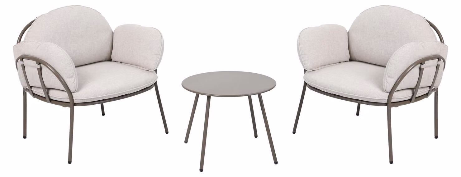 AXI Ziva Set da Giardino con Tavolo e 2 Sedie | Cuscini Inclusi | Set da 3 Pezzi per Balcone/Esterno in Olefina/Acciaio, Colore Beige | Arredamento da Esterno / Poltrone Lounge - 2 persone