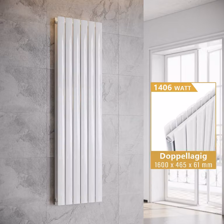 SONNI Radiatore verticale di design a pannelli, a doppio strato, bianco, 1600×465 mm, senza resistenza