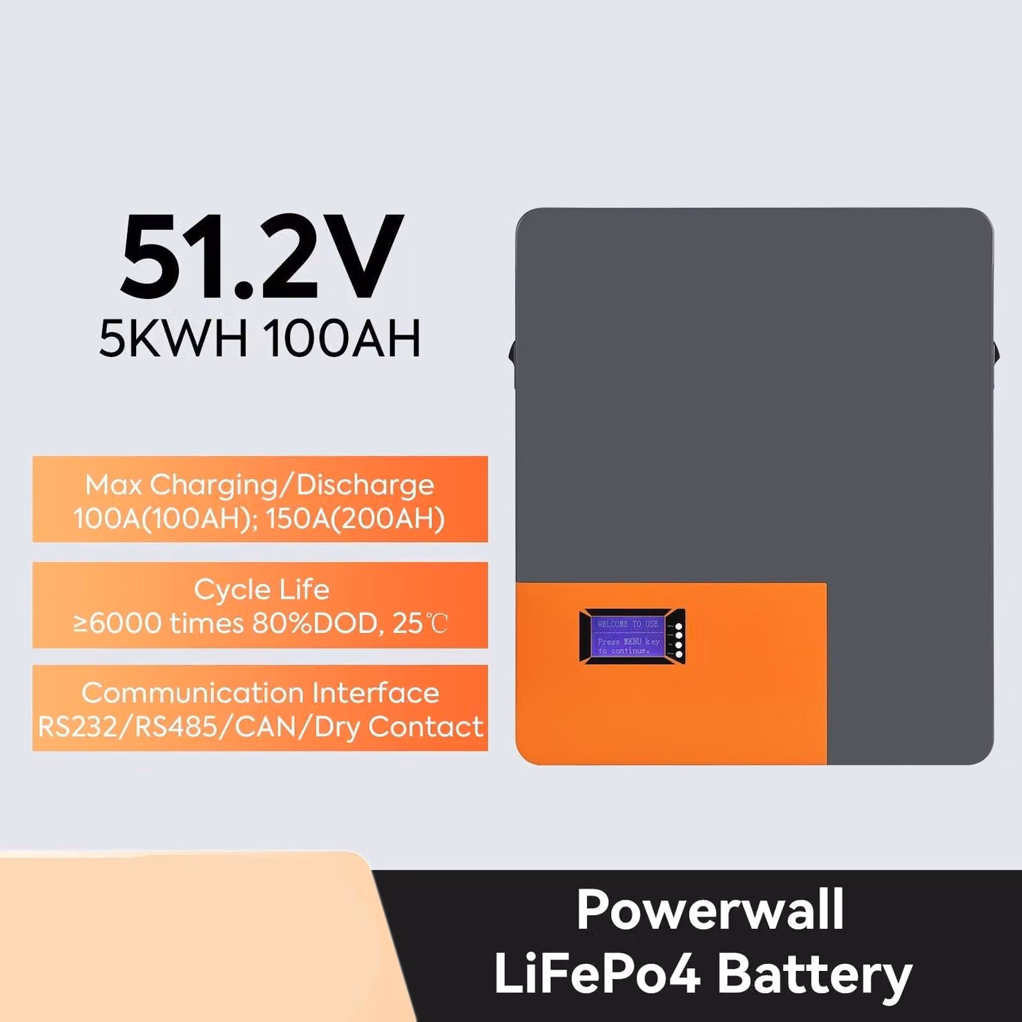 Batteria LiFePO4 da 51,2V - Accumulatore al litio - Sistema di accumulo energetico - Batteria solare - 100Ah, 2 unità