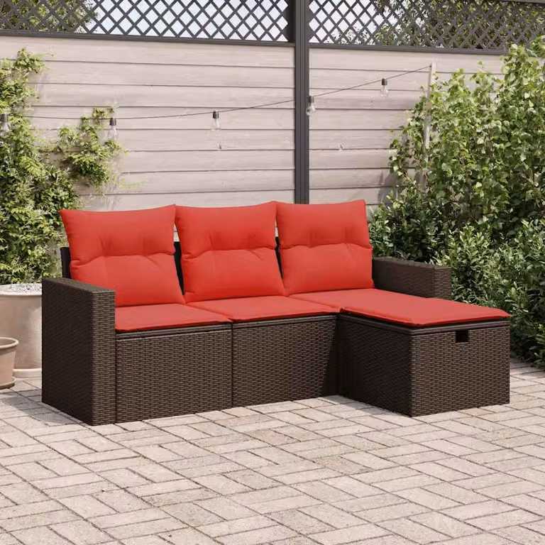 Maison Exclusive - Set Divano da Giardino 4 pz con Cuscini Marrone in Polyrattan